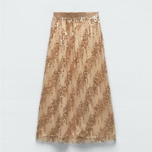 Zara : Bronze Long Sequin Skirt | Size S | NWT